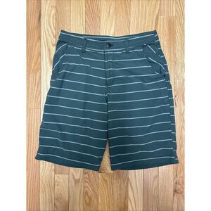 Lululemon Kahuna Shorts Mens 30 Green White‎ Stripe Pockets Zip Flat Front